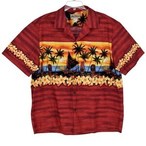 Blue Hawaii Mens 2XL Red Hawaiian Shirt Vintage Tiki Sunset Cotton Aloha Camp